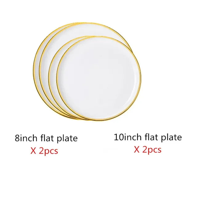 Bright White And Pink With Gold Porcelain Plates Kitchen Dinner Plate Set Ceramics Food Dishes Salad Noodles Bowl